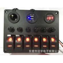 6 Gang LED Car Boat Carling Style Rocker Switch Panel 2 USB Socket Power Plug Voltmeter